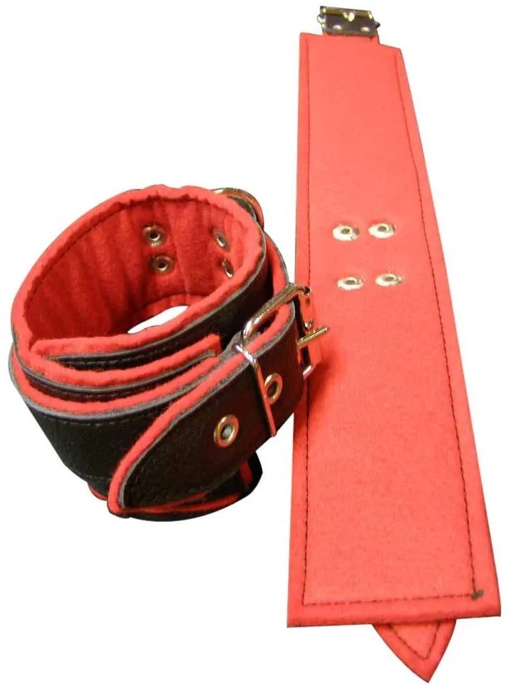 Kožené putá na nohy BlackRed + darček retiazky navyše
