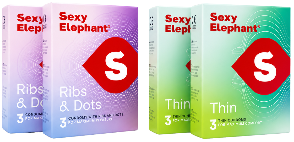 Súprava štyroch balení kondómov Sexy Elephant Mix (12 ks)