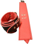 Kožené putá na nohy BlackRed + darček retiazky navyše