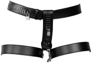 Ouch! PU Leather Female Chastity Belt with Leg Restraint