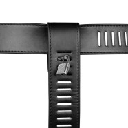 Ouch! PU Leather Female Chastity Belt with Leg Restraint