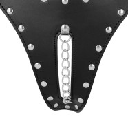 Ouch! PU Leather Chastity Thong with Chain Detail