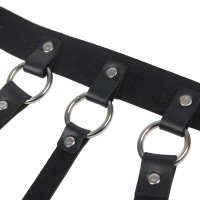 Wild black leather chest punk bondage belt with chain