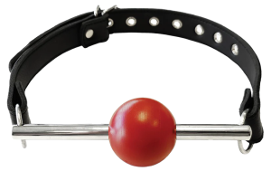 ROUGE Leather Ball Gag with Removable Rubber Red Ball with Stainless Steel Rod BLACK/RED