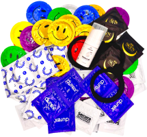 Súprava klasických kondómov - Basic pack (72 ks) + SE natural lubrikačný gél 15 ml + silikónové putá Handcuffs